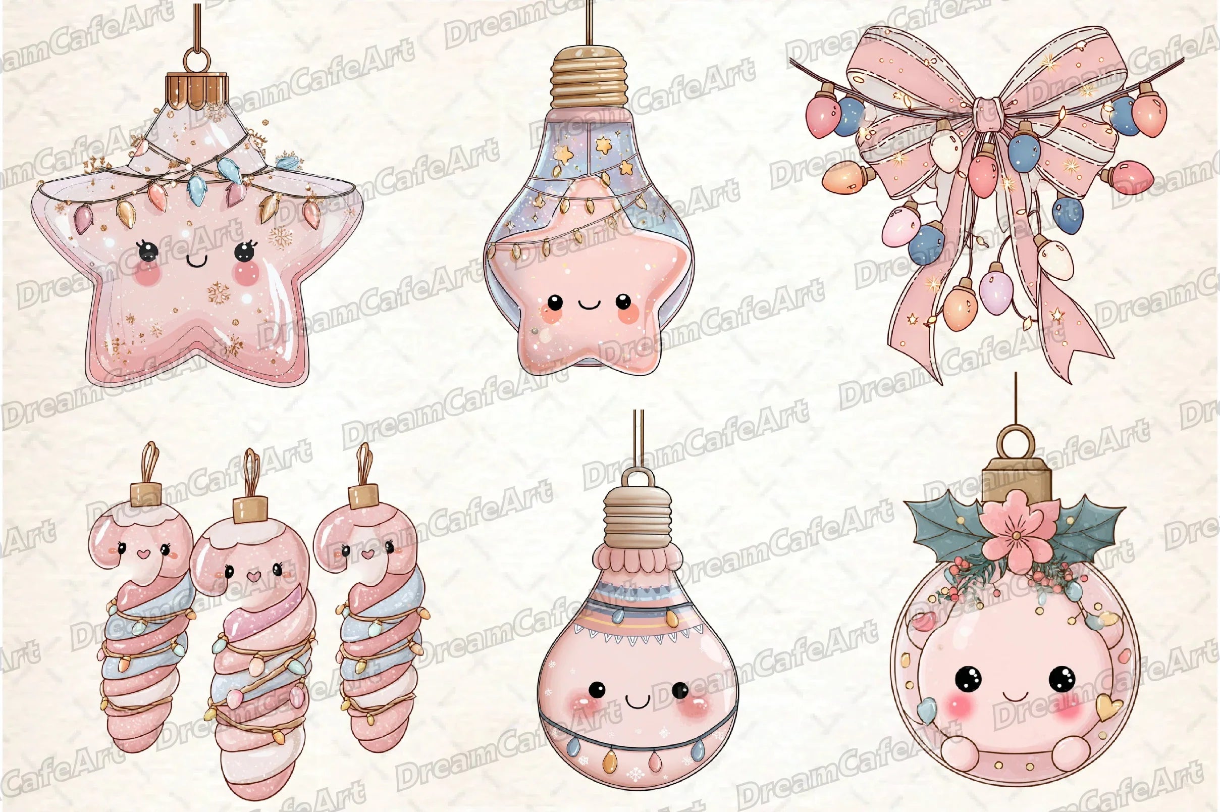 Pastel Kawaii Christmas Lights Clipart Bundle - CraftNest - Digital Crafting and Art