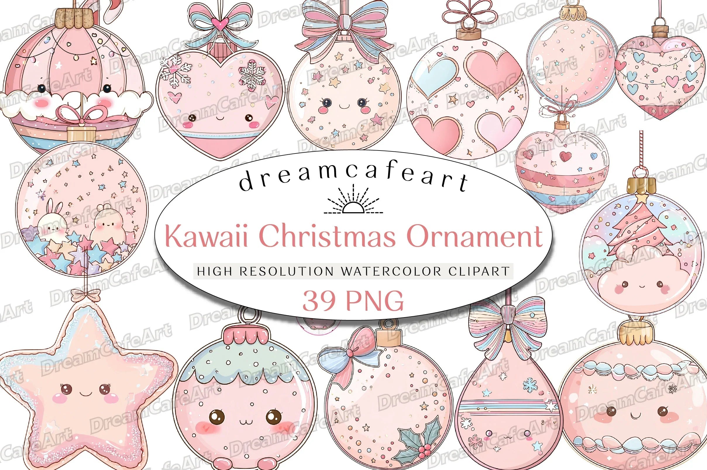 Pastel Kawaii Christmas Ornament Clipart Bundle - CraftNest - Digital Crafting and Art