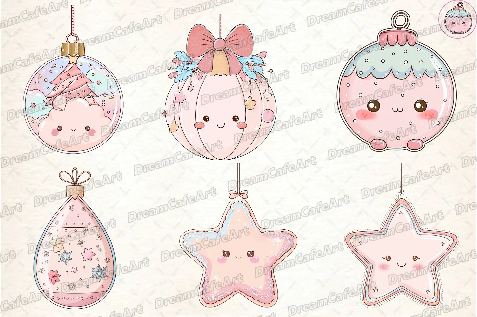 Pastel Kawaii Christmas Ornament Clipart Bundle - CraftNest - Digital Crafting and Art