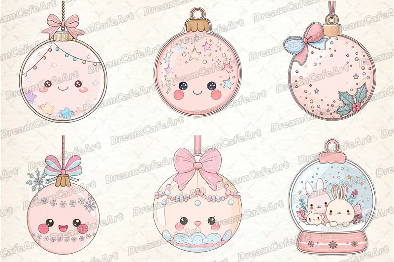 Pastel Kawaii Christmas Ornament Clipart Bundle - CraftNest - Digital Crafting and Art