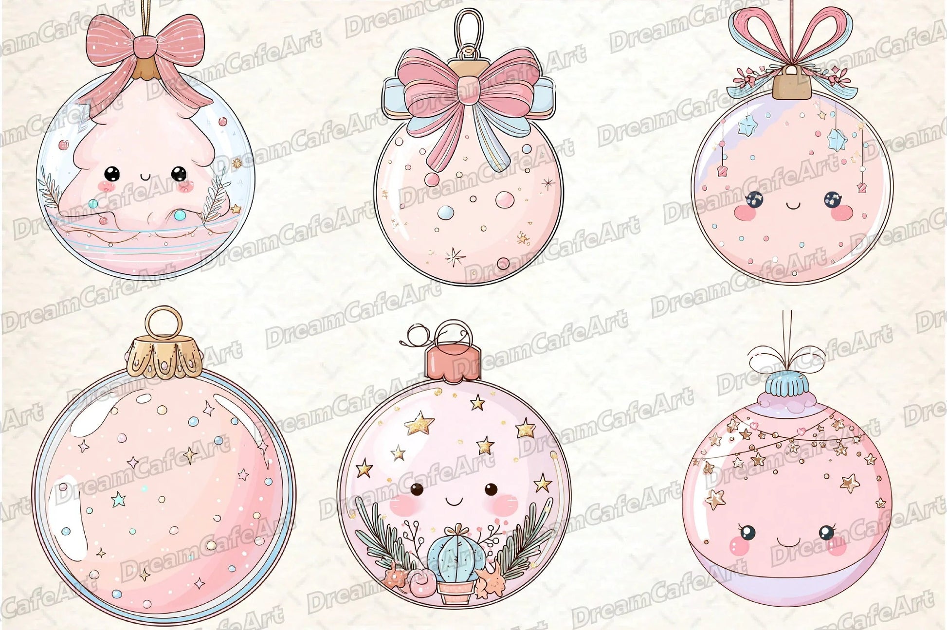Pastel Kawaii Christmas Ornament Clipart Bundle - CraftNest - Digital Crafting and Art