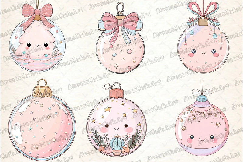 Pastel Kawaii Christmas Ornament Clipart Bundle - CraftNest - Digital Crafting and Art