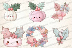 Pastel Kawaii Holly Leaves & Berries Clipart Bundle - CraftNest - Digital Crafting and Art