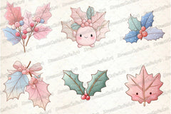 Pastel Kawaii Holly Leaves & Berries Clipart Bundle - CraftNest - Digital Crafting and Art