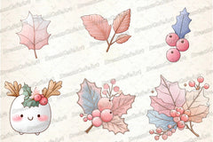 Pastel Kawaii Holly Leaves & Berries Clipart Bundle - CraftNest - Digital Crafting and Art