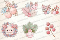 Pastel Kawaii Holly Leaves & Berries Clipart Bundle - CraftNest - Digital Crafting and Art