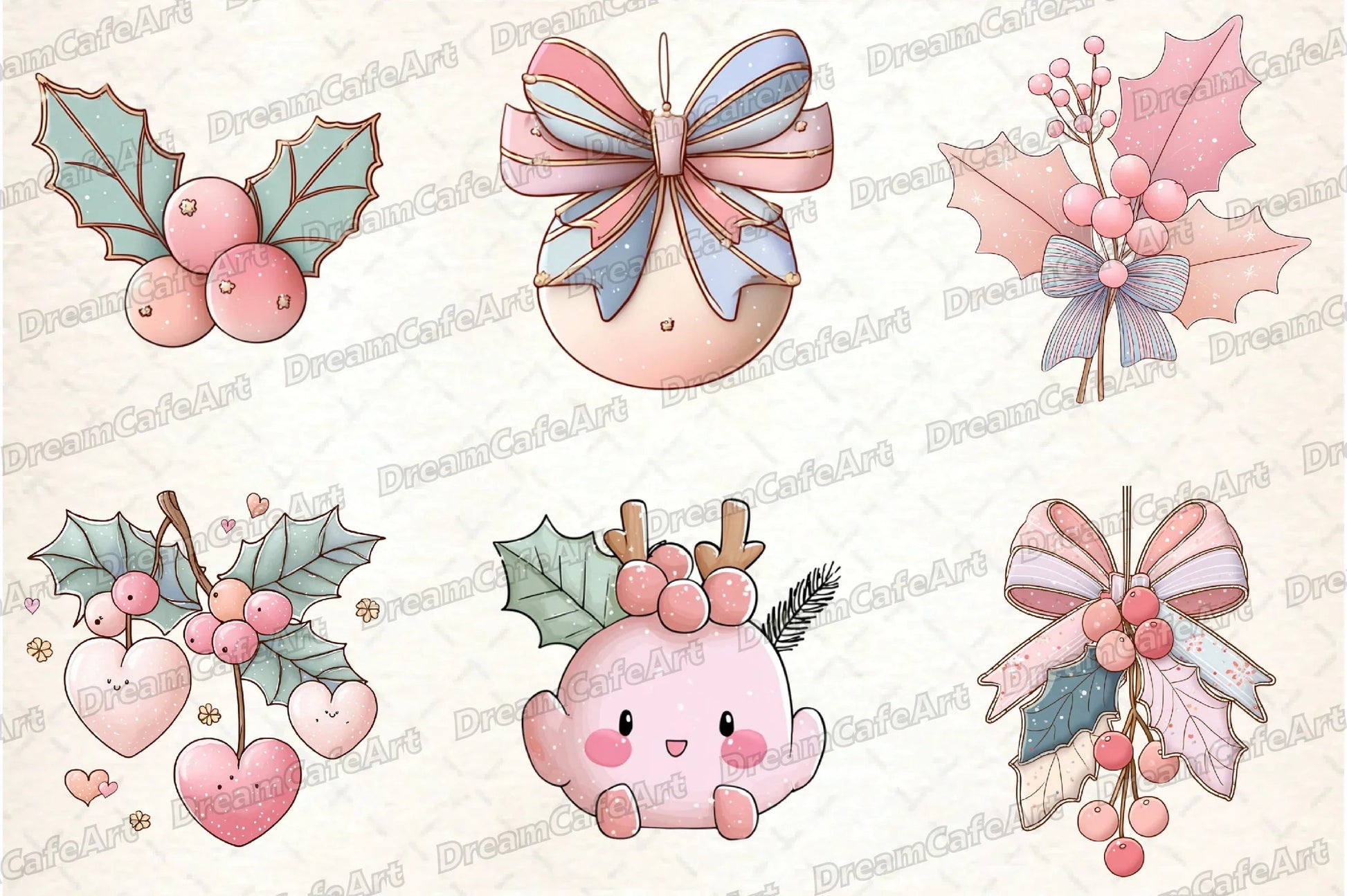 Pastel Kawaii Holly Leaves & Berries Clipart Bundle - CraftNest - Digital Crafting and Art