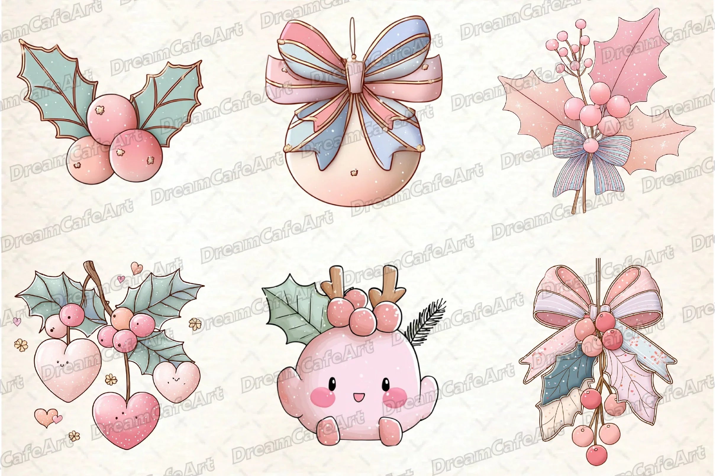 Pastel Kawaii Holly Leaves & Berries Clipart Bundle - CraftNest - Digital Crafting and Art