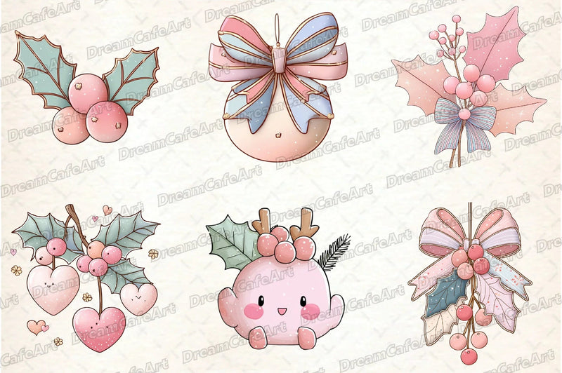 Pastel Kawaii Holly Leaves & Berries Clipart Bundle - CraftNest - Digital Crafting and Art