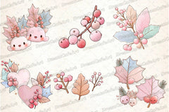 Pastel Kawaii Holly Leaves & Berries Clipart Bundle - CraftNest - Digital Crafting and Art