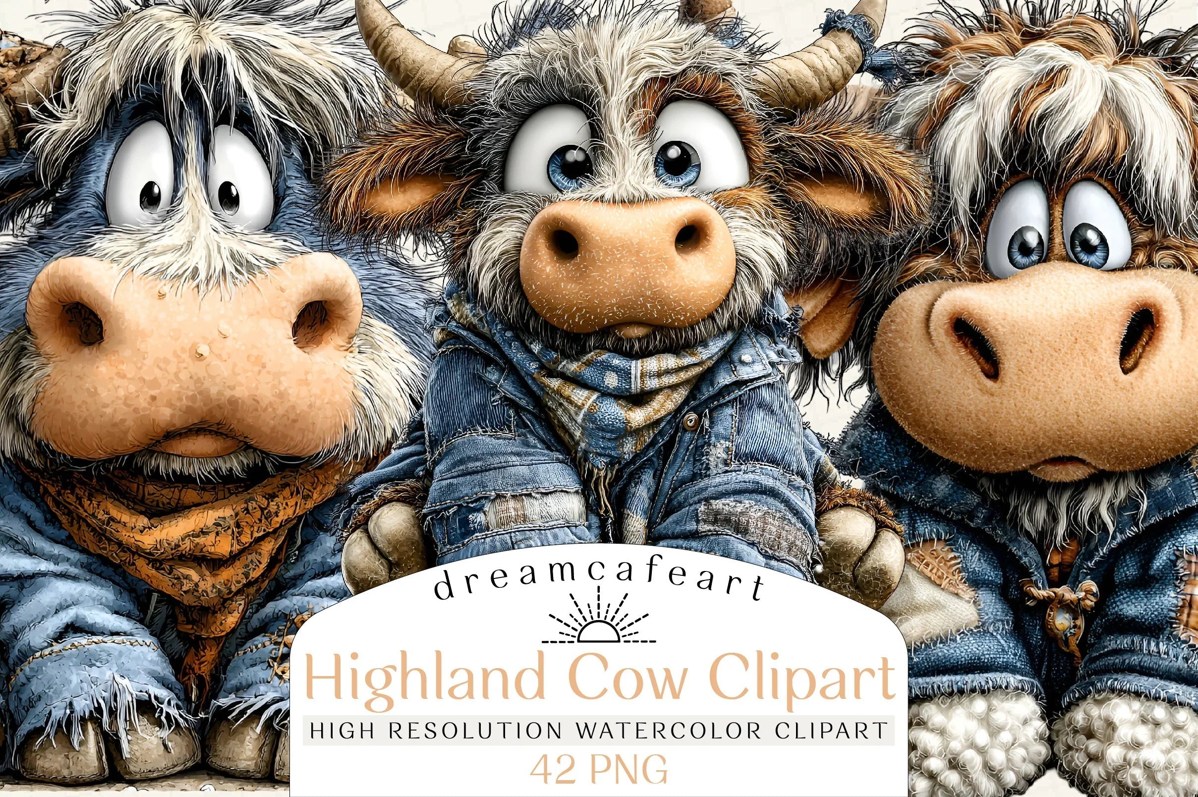 Patchwork Highland Cow Clipart Bundle - CraftNest - Digital Crafting and Art