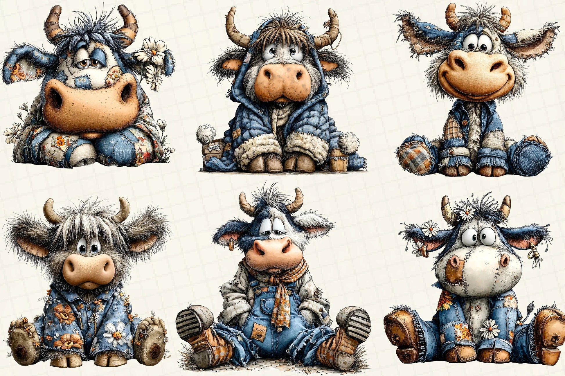 Patchwork Highland Cow Clipart Bundle - CraftNest - Digital Crafting and Art