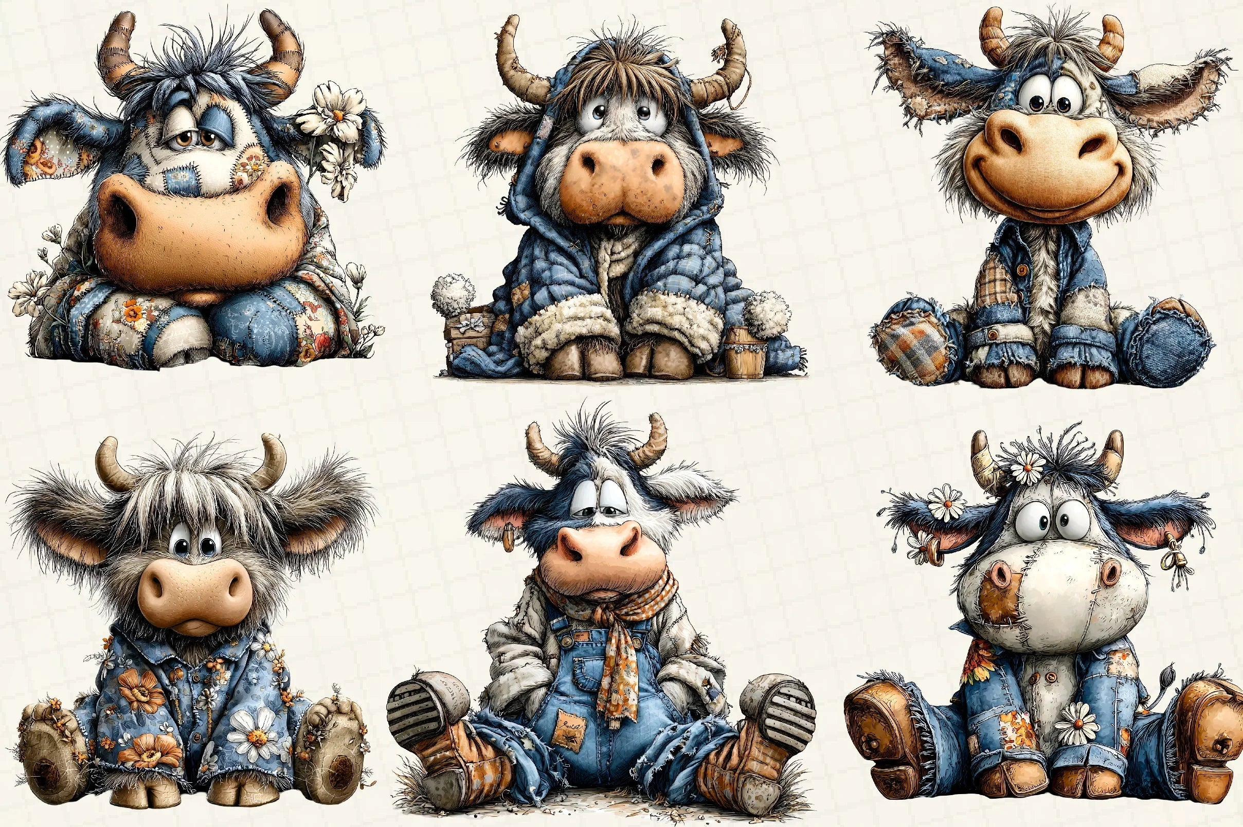 Patchwork Highland Cow Clipart Bundle - CraftNest - Digital Crafting and Art