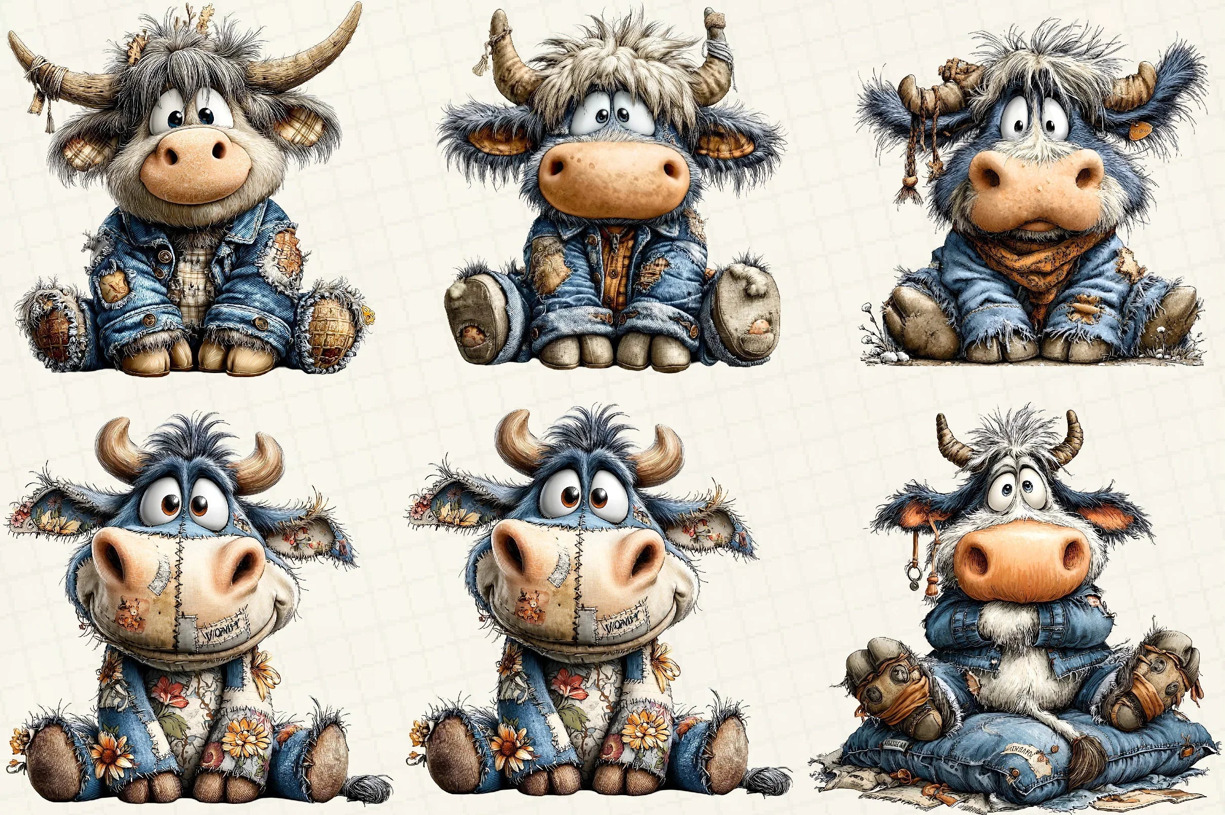 Patchwork Highland Cow Clipart Bundle - CraftNest - Digital Crafting and Art
