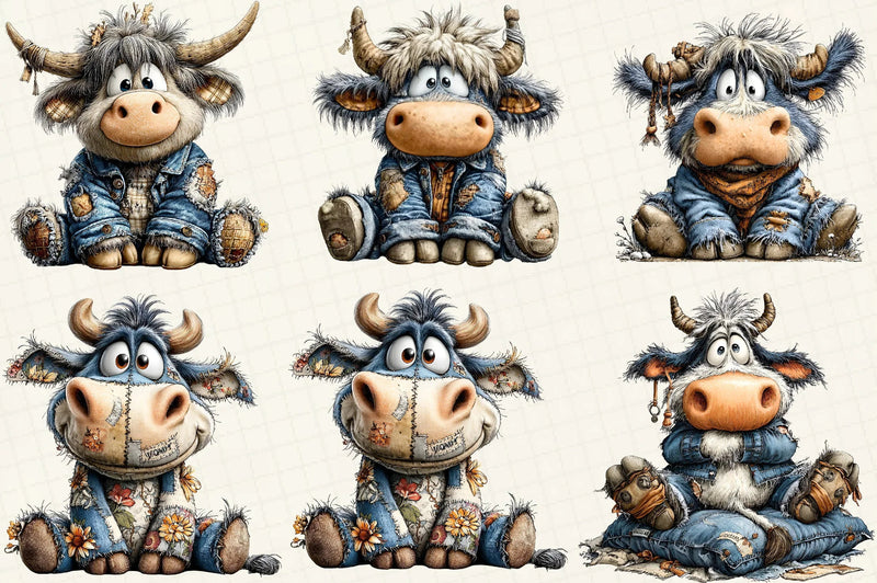 Patchwork Highland Cow Clipart Bundle - CraftNest - Digital Crafting and Art