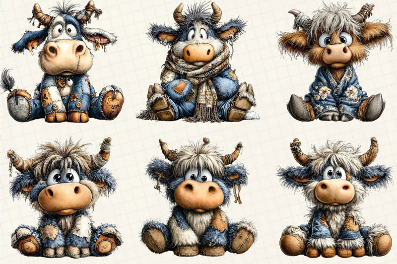 Patchwork Highland Cow Clipart Bundle - CraftNest - Digital Crafting and Art