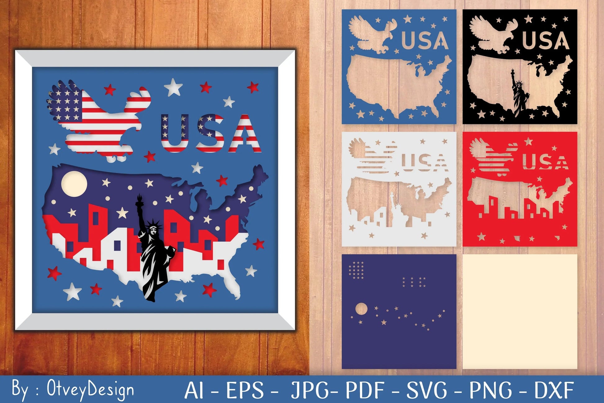 Patriotic Shadow Box USA 3D Layered SVG Bundle - CraftNest - Digital Crafting and Art