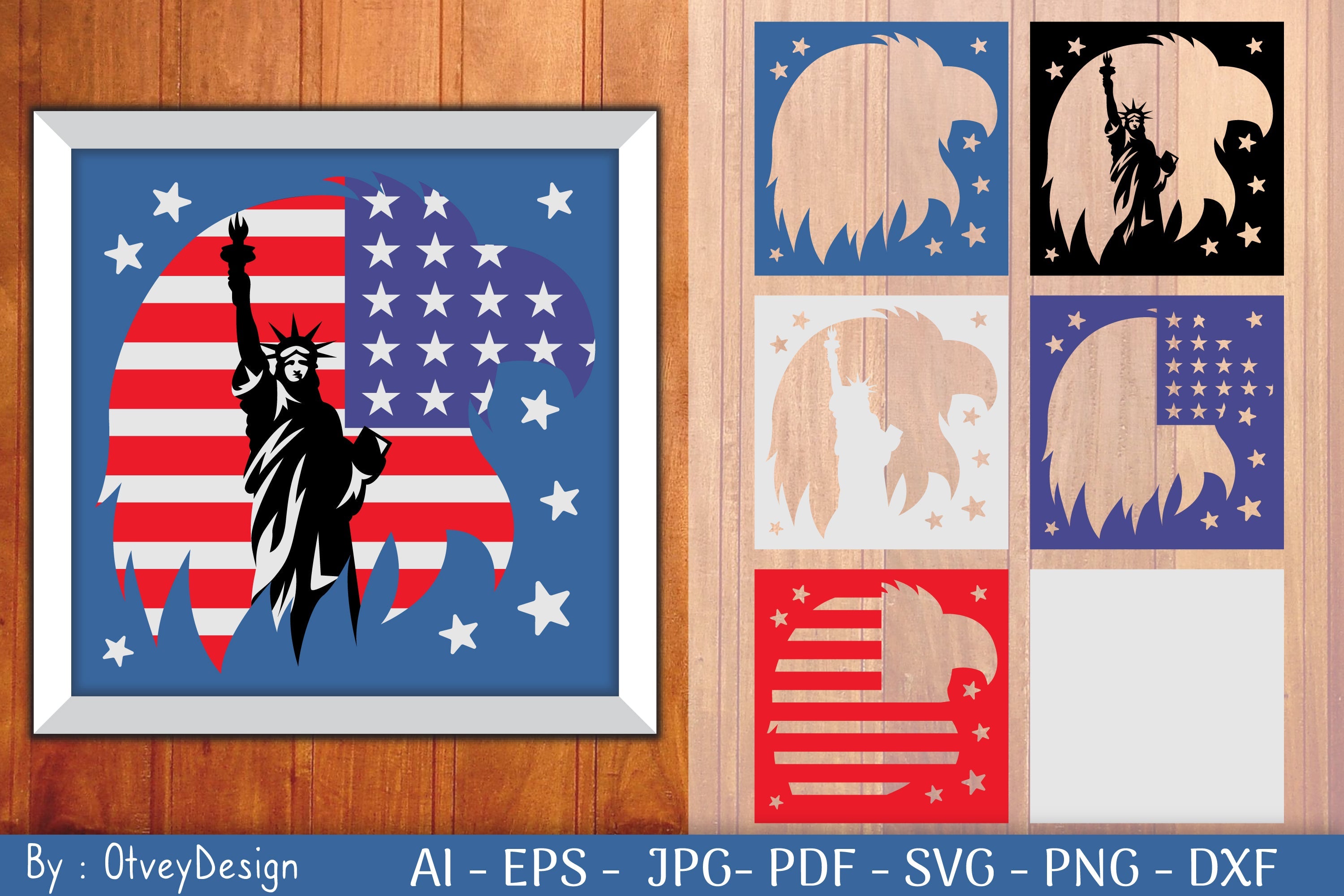 Patriotic Statue of Liberty Shadow Box SVG Bundle USA