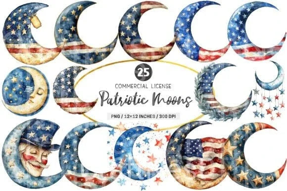 Patriotic Moons Clipart Bundle - CraftNest - Digital Crafting and Art