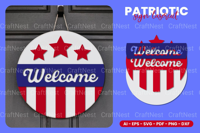 Patriotic Round Sign Laser Cut SVG Bundle - CraftNest - Digital Crafting and Art