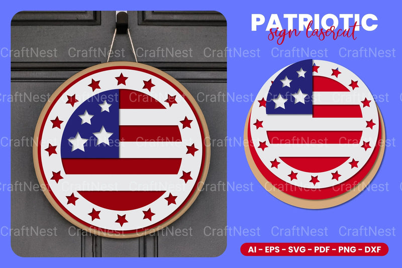 Patriotic Round Sign Laser Cut SVG Bundle - CraftNest - Digital Crafting and Art