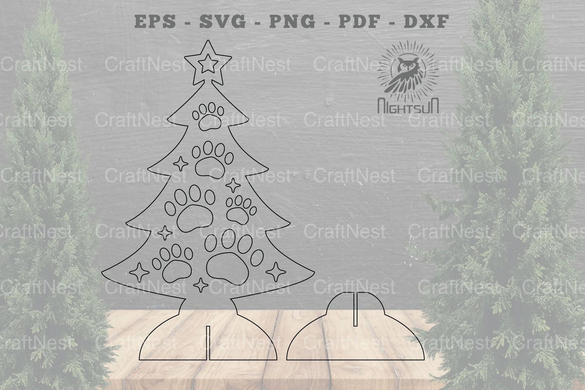 Paw Christmas Tree Laser Cut Home Decor Clipart Bundle - CraftNest - Digital Crafting and Art