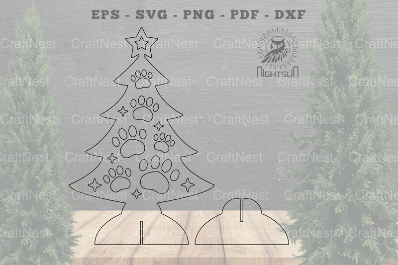 Paw Christmas Tree Laser Cut Home Decor Clipart Bundle - CraftNest - Digital Crafting and Art