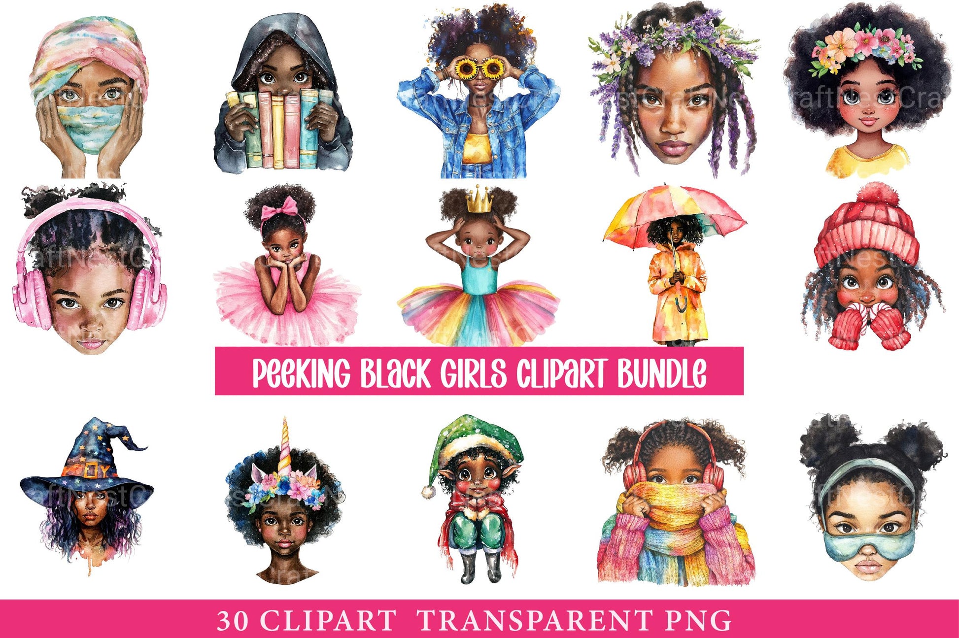 Peeking Black Girls Clipart - CraftNest - Digital Crafting and Art