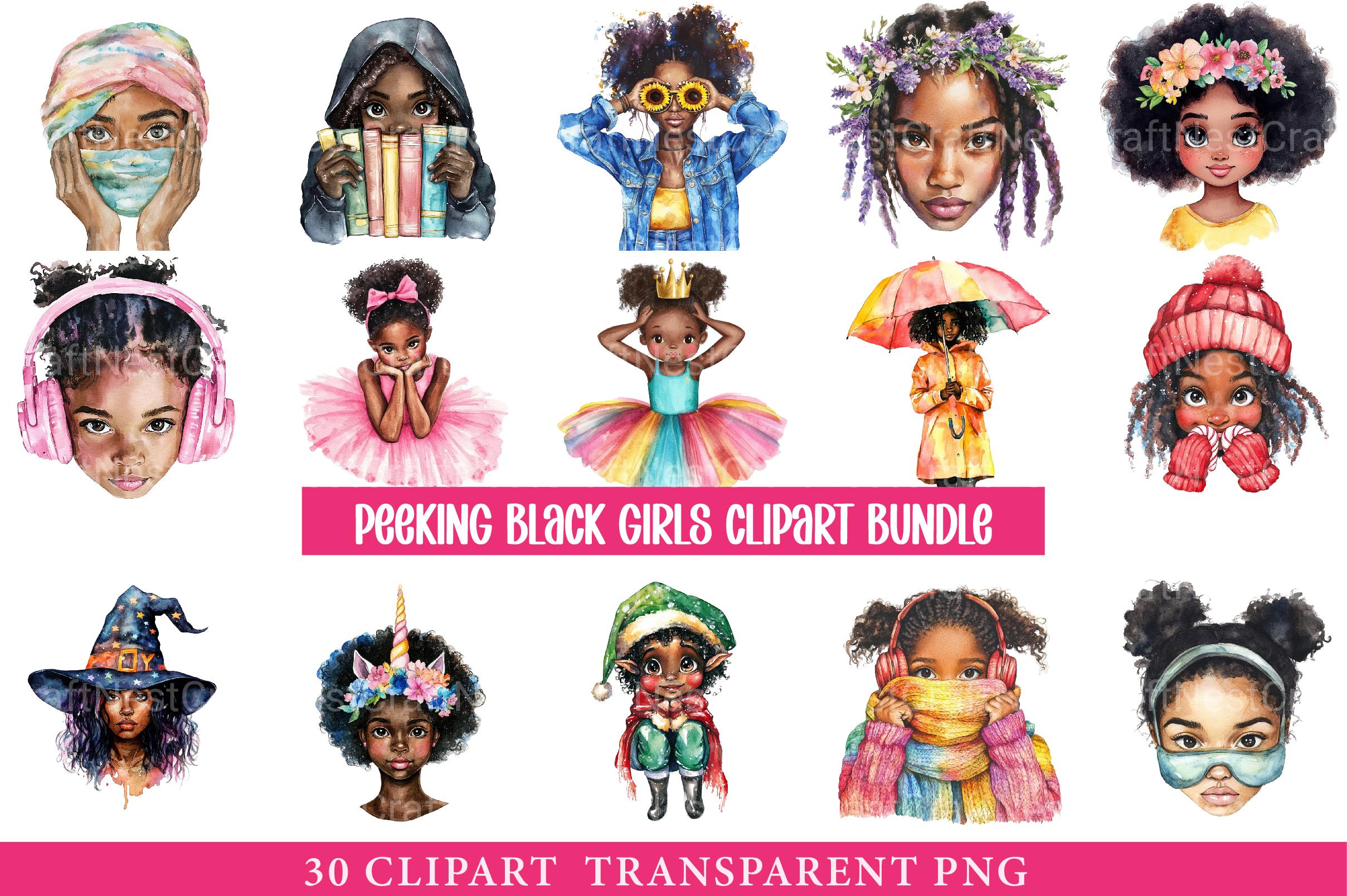 Peeking Black Girls Clipart - CraftNest - Digital Crafting and Art