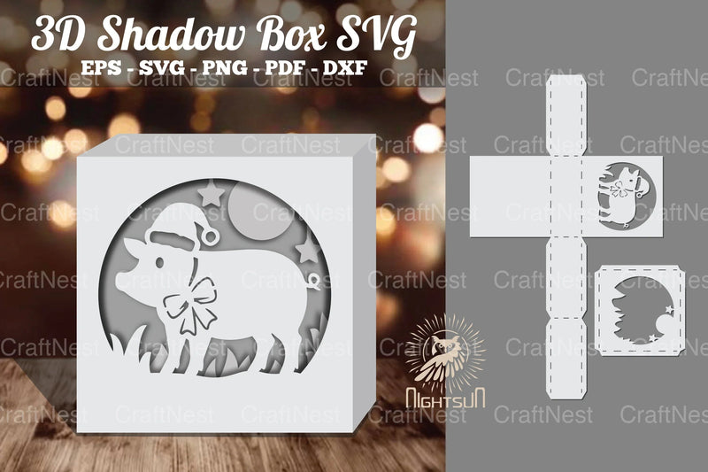 Pig Papercut Shadow Box Template - CraftNest - Digital Crafting and Art