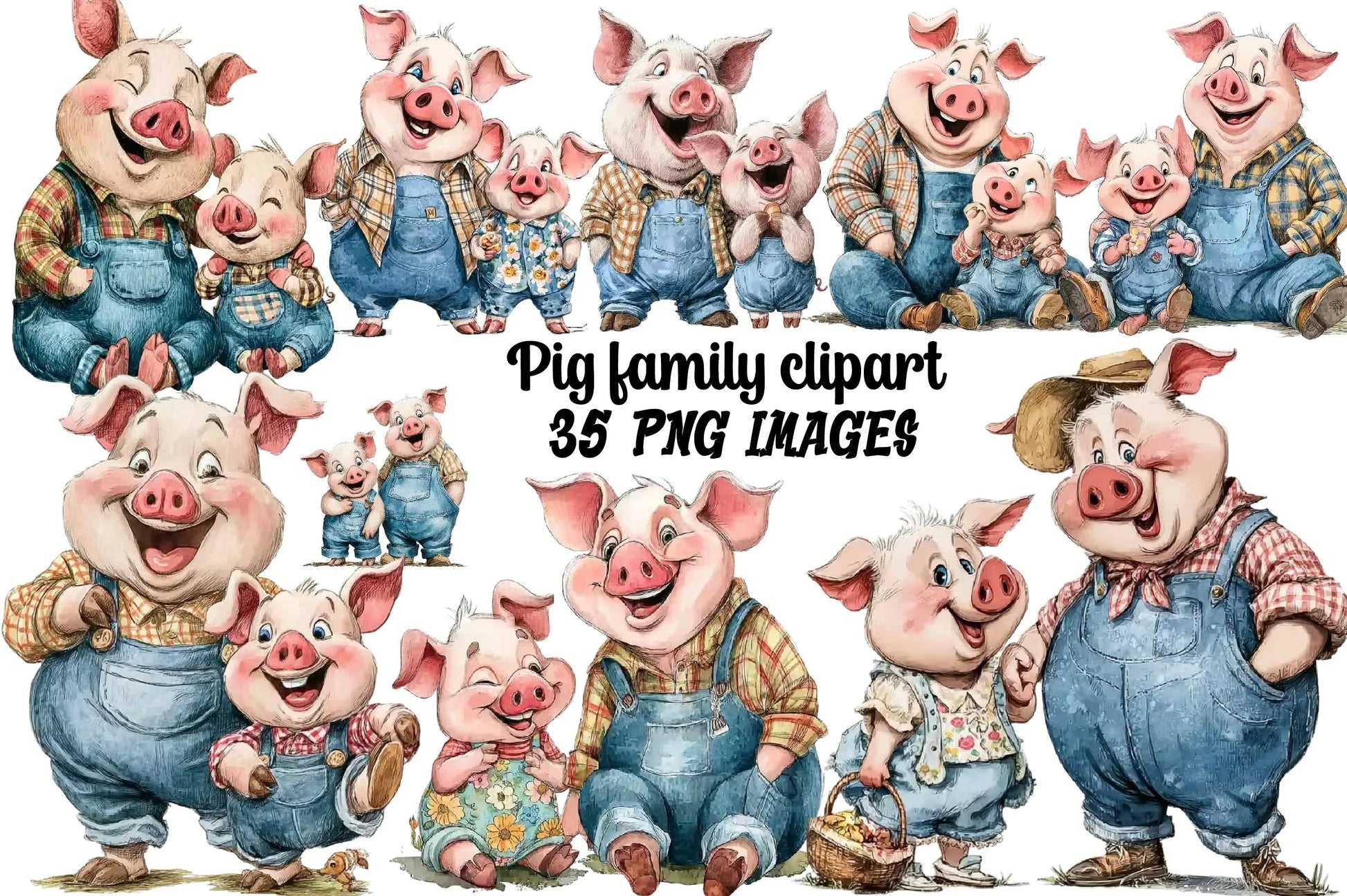 Pig Family Clipart Bundle - CraftNest - Digital Crafting and Art