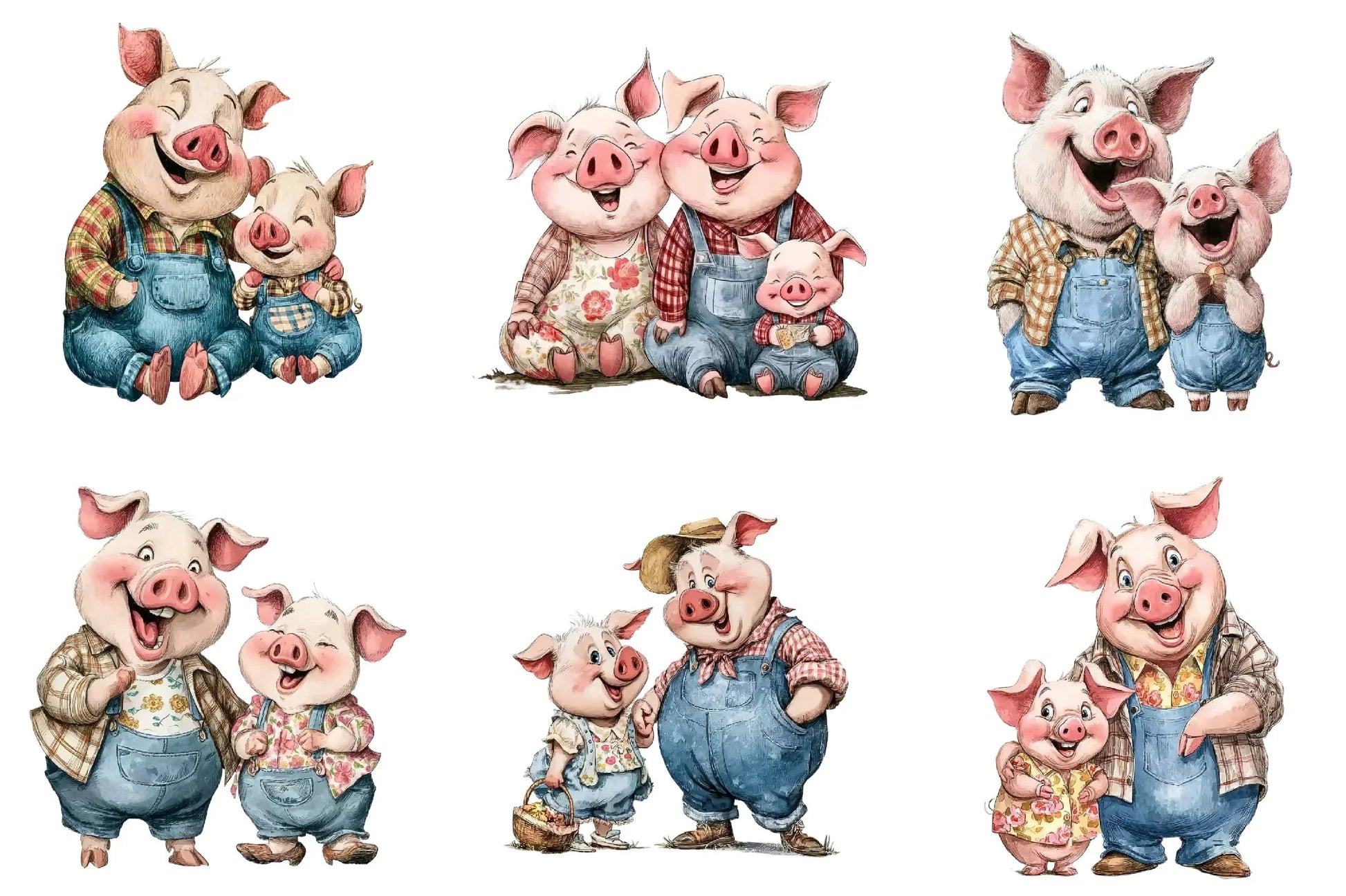Pig Family Clipart Bundle - CraftNest - Digital Crafting and Art