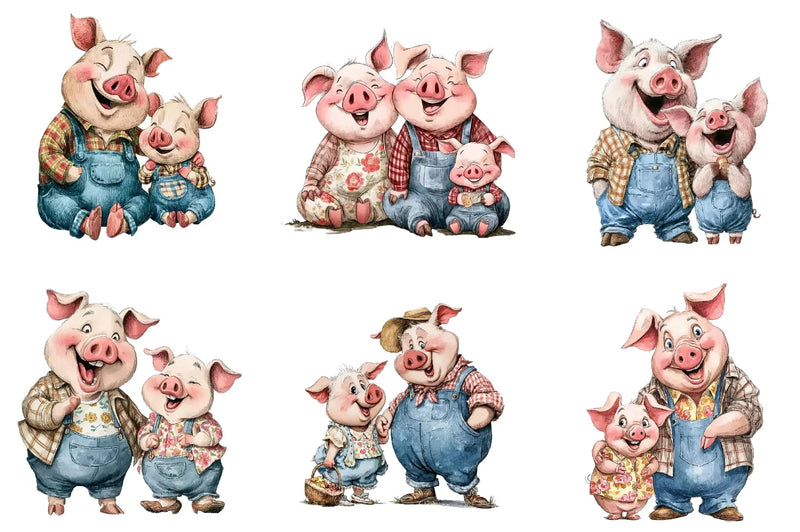 Pig Family Clipart Bundle - CraftNest - Digital Crafting and Art