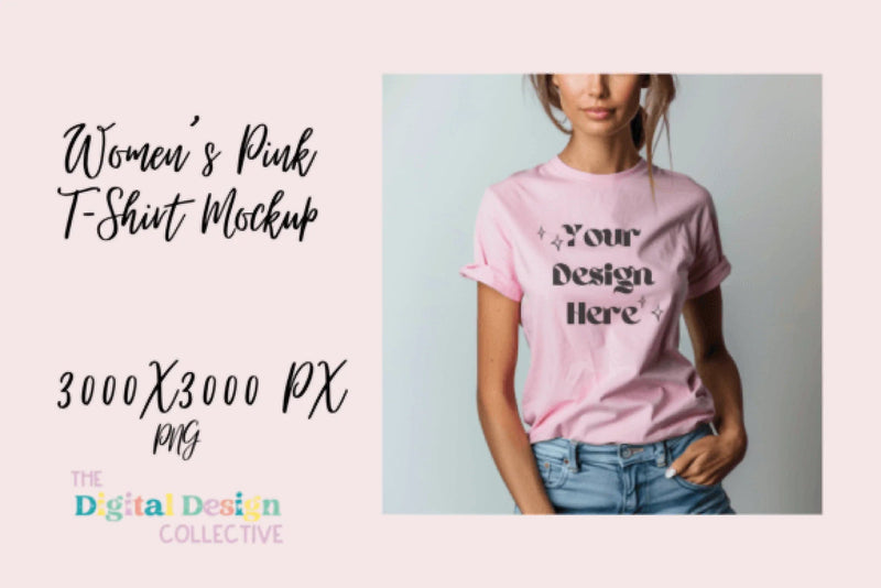 Pink Bella Canvas 3001 T-Shirt Mockup - CraftNest - Digital Crafting and Art