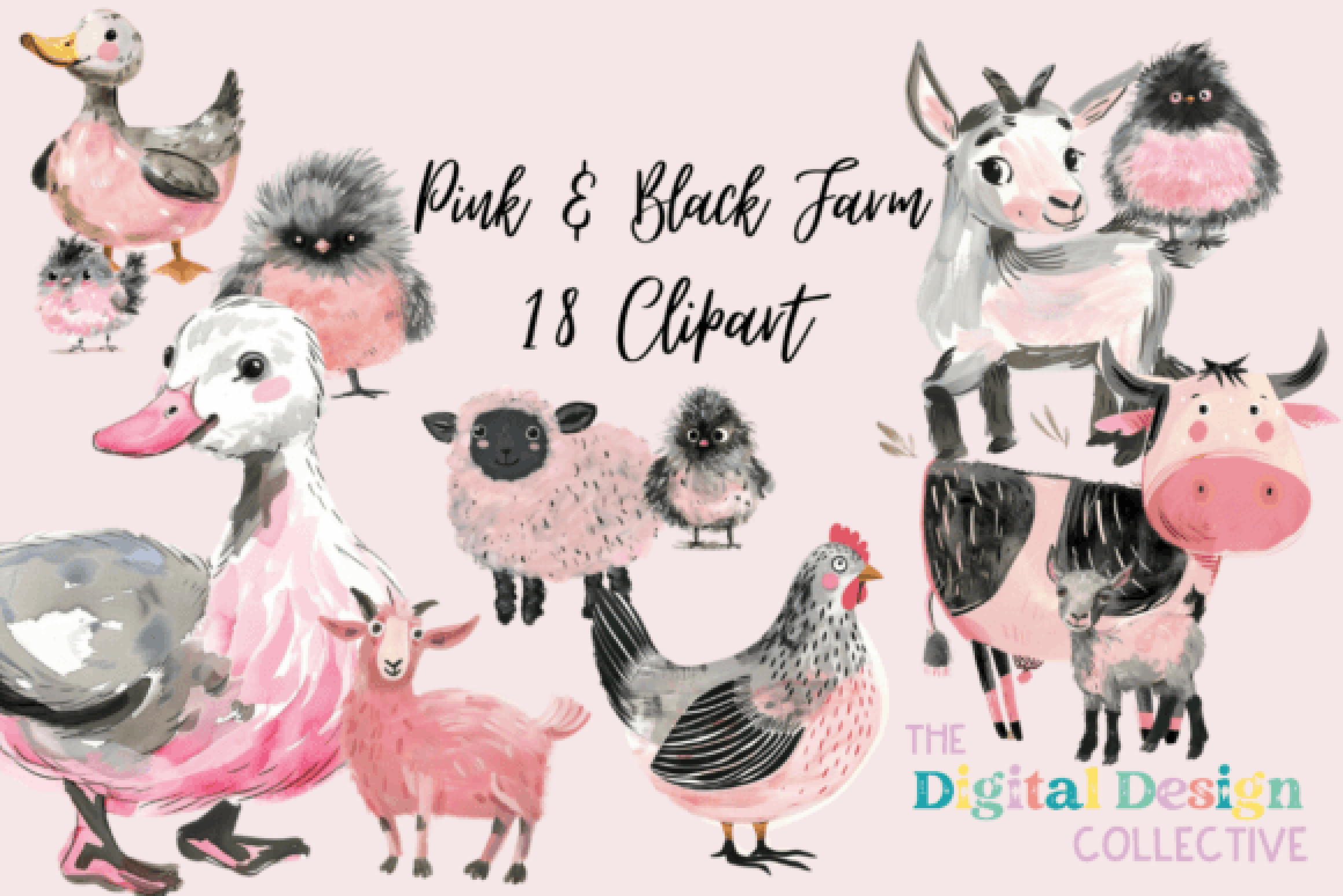 Charming Pink Farm Barnyard Clipart Bundle