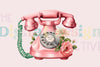 Pink Floral Vintage Phone Clipart Bundle