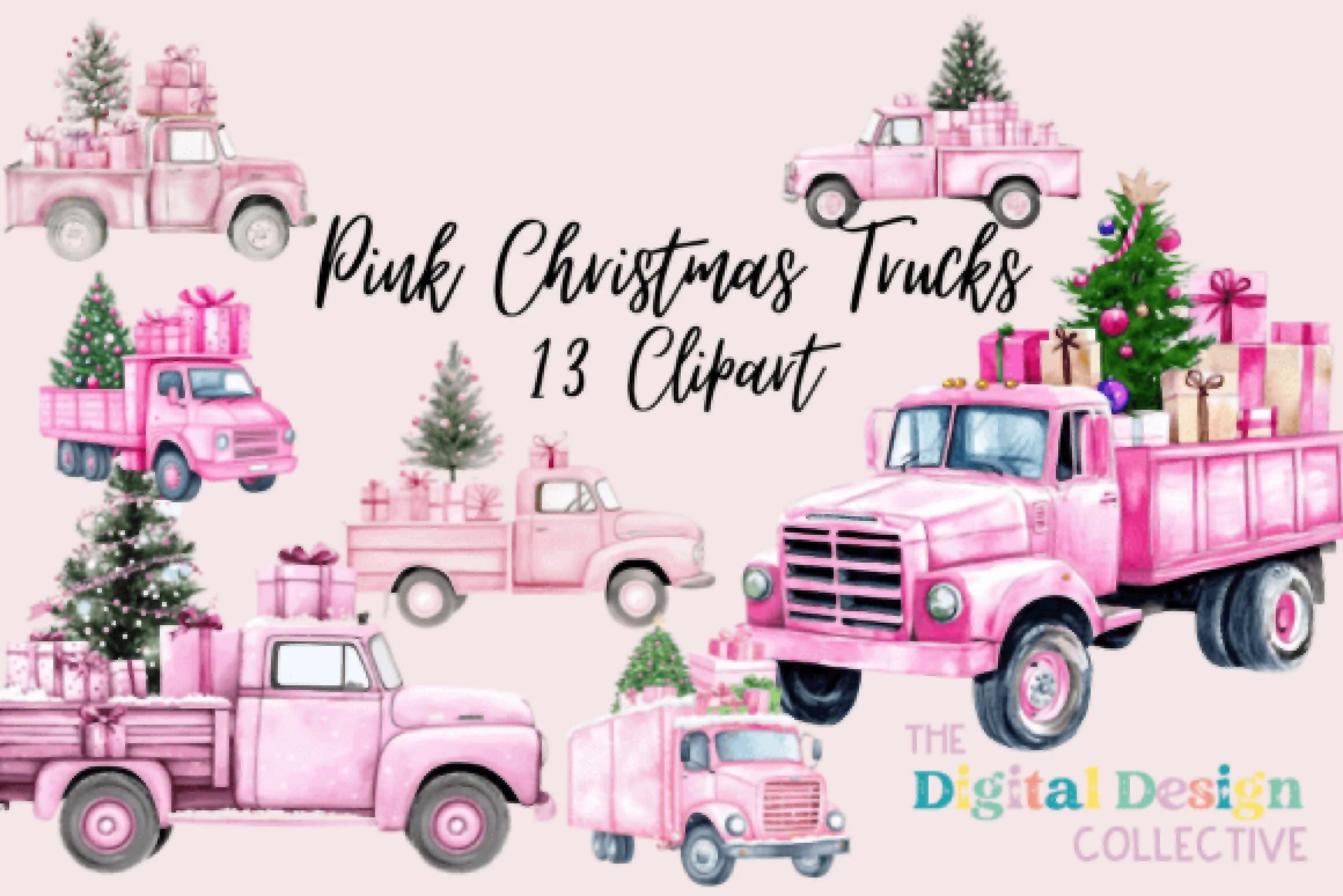 Pink Christmas Package Trucks Clipart Bundle - CraftNest - Digital Crafting and Art