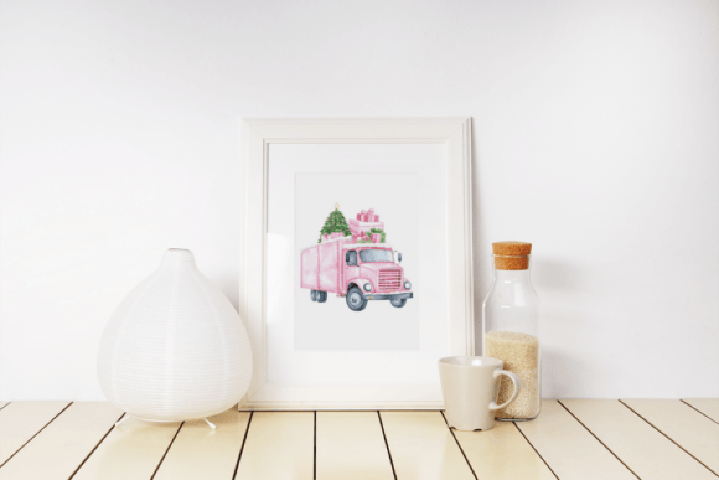 Pink Christmas Package Trucks Clipart Bundle