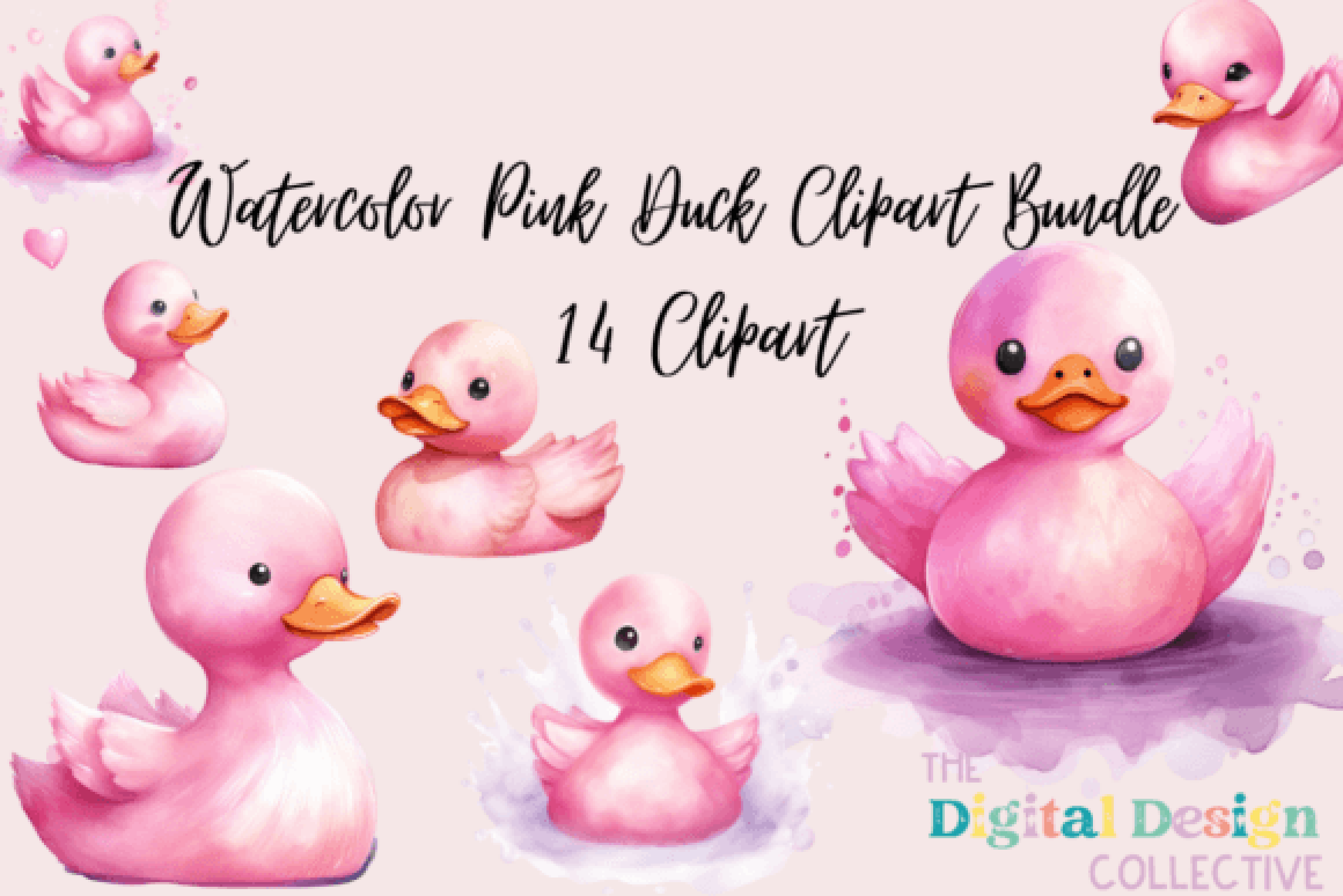 Pink Rubber Ducky Clipart Bundle