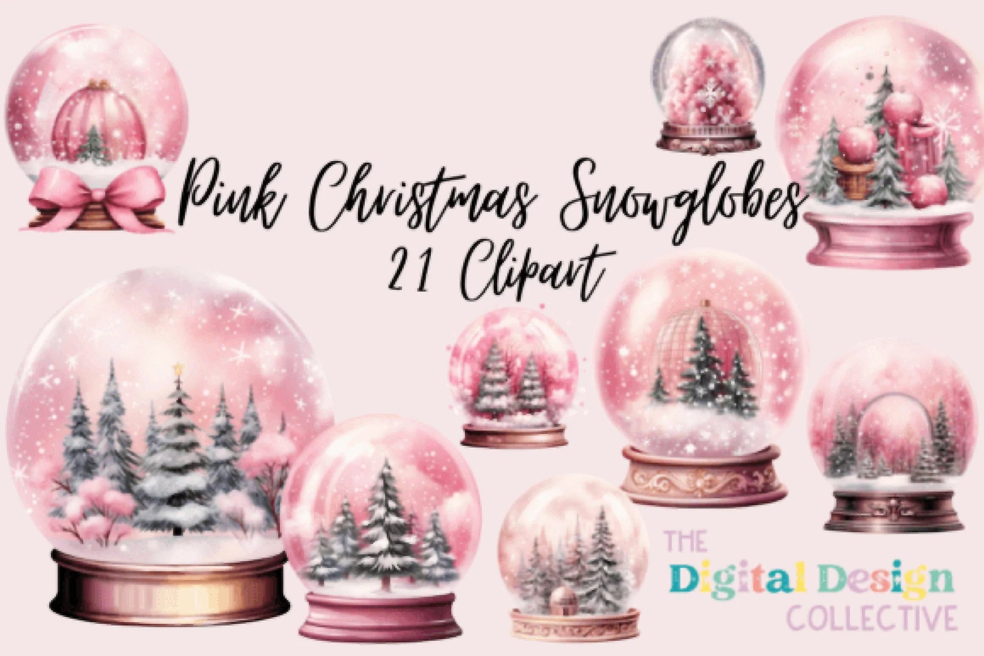 Pink Snow Globe Christmas Clipart Bundle - CraftNest - Digital Crafting and Art