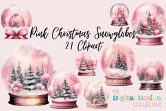 Pink Snow Globe Christmas Clipart Bundle - CraftNest - Digital Crafting and Art