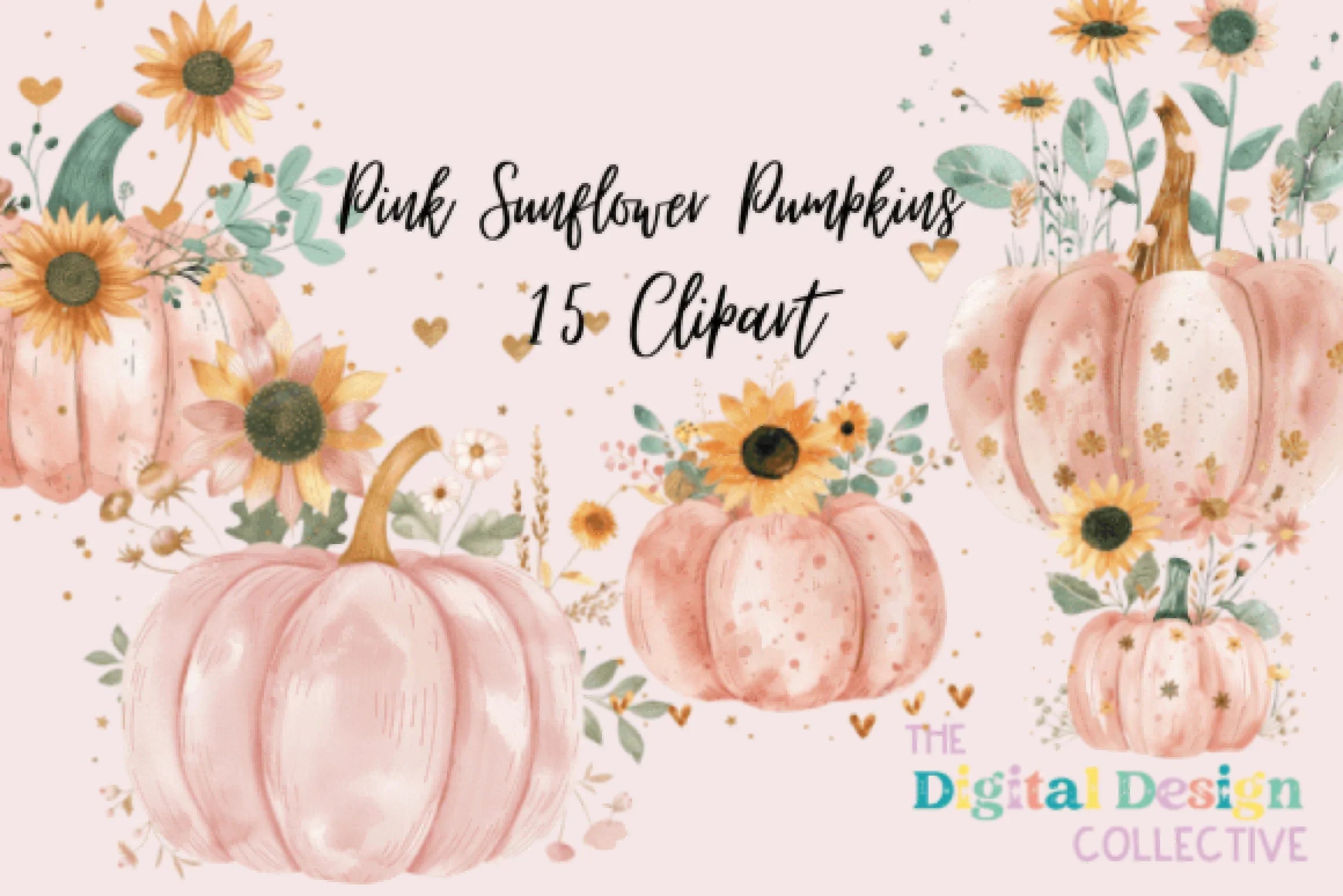 Pink Sunflower Pumpkin Clipart Bundle - CraftNest - Digital Crafting and Art