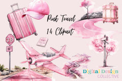 Pink Travel Girls Hand Drawn Clipart Bundle - CraftNest - Digital Crafting and Art