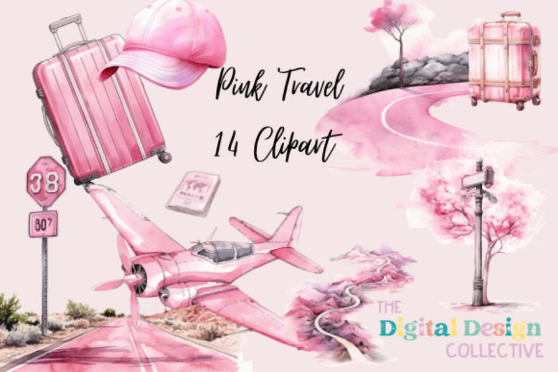 Pink Travel Girls Hand Drawn Clipart Bundle - CraftNest - Digital Crafting and Art
