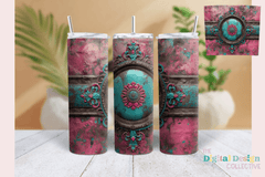 Stylish Pink Teal Western Tumbler Wrap Bundle - CraftNest - Digital Crafting and Art