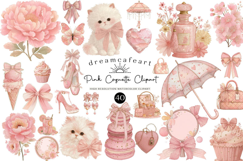 Pink Coquette Aesthetic Clipart Bundle - CraftNest - Digital Crafting and Art