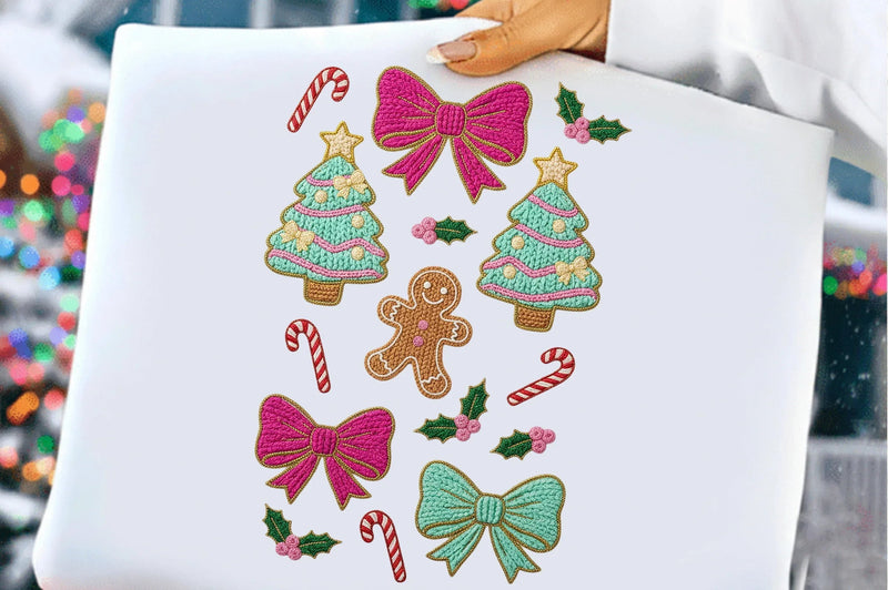 Pink Crochet Christmas Tree Bows Candy Clipart Bundle - CraftNest - Digital Crafting and Art