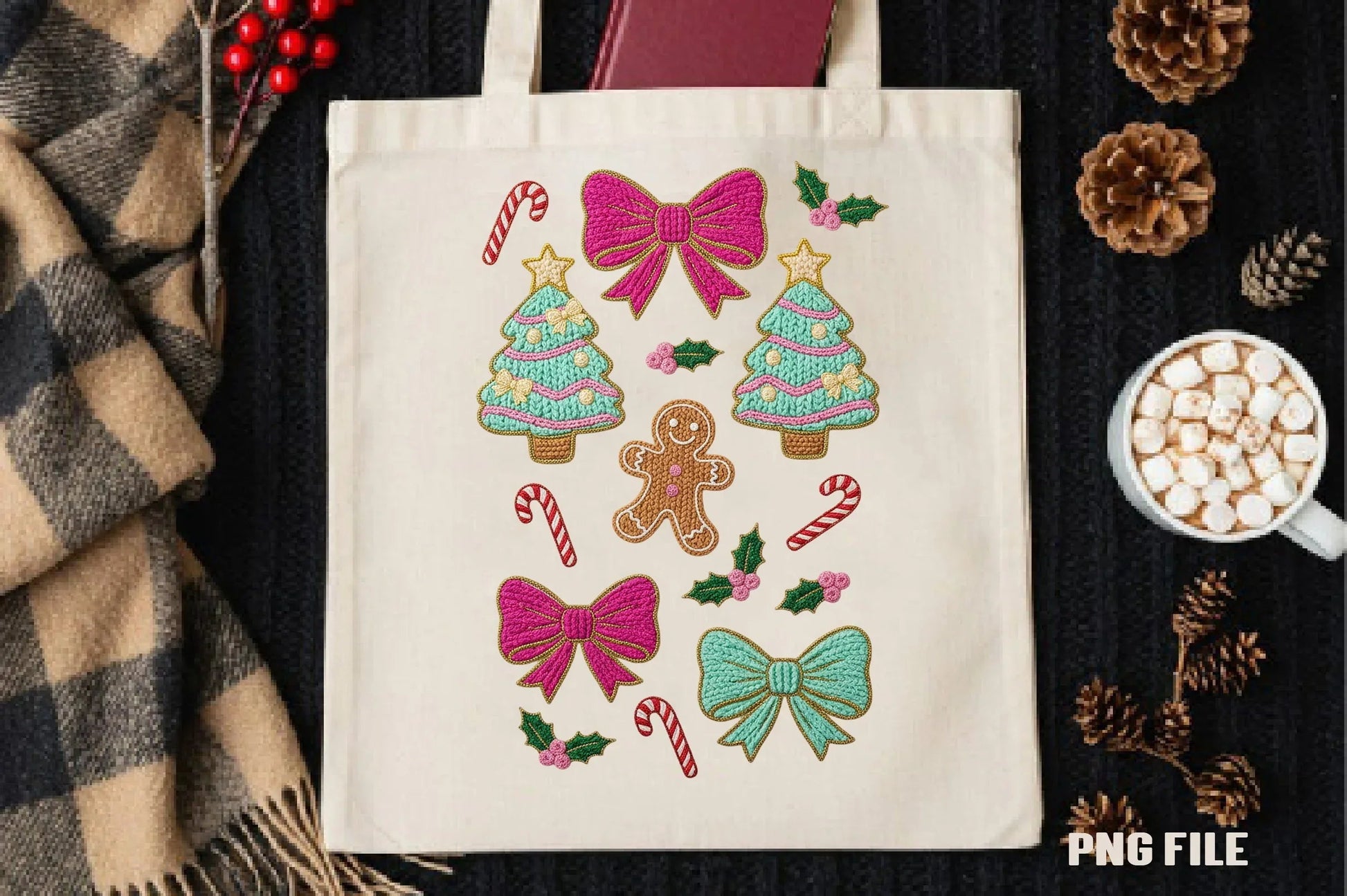Pink Crochet Christmas Tree Bows Candy Clipart Bundle - CraftNest - Digital Crafting and Art