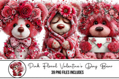 Pink Floral Valentine's Day Bear Clipart Bundle - CraftNest - Digital Crafting and Art