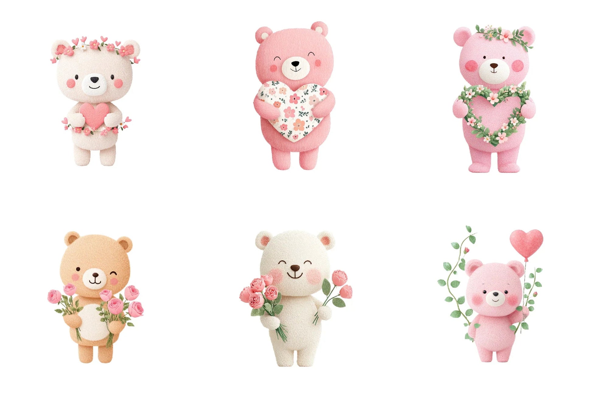 Pink Floral Valentine's Day Bear Clipart Bundle - CraftNest - Digital Crafting and Art